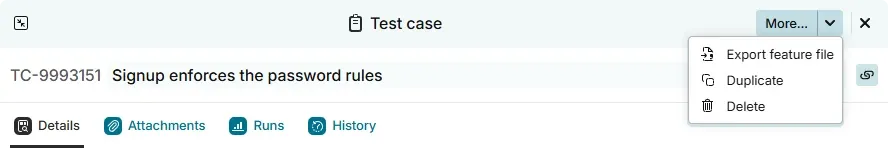 Exporting a Gherkin feature file from a test case in Testiny