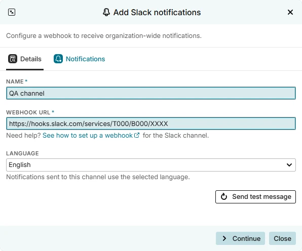 Add Slack notifications flyin