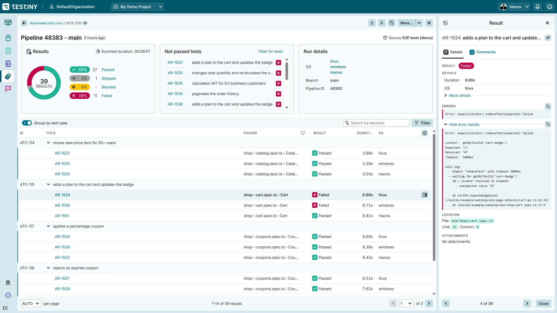 Testiny Automation - View automation results in Testiny