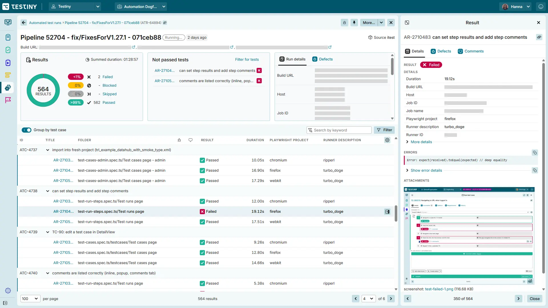 Testiny Automation - View automation results in Testiny