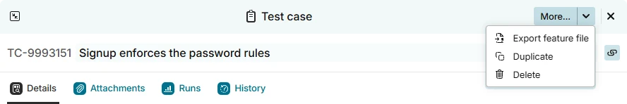 Export feature file in the test case More menu
