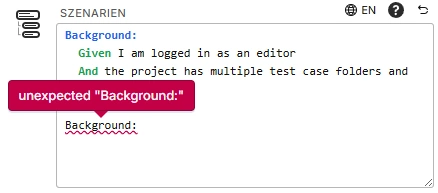 Gherkin validation in the scenarios field