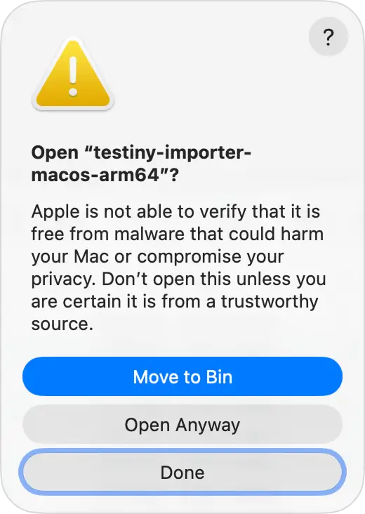 "macOS warning of unsigned applications"