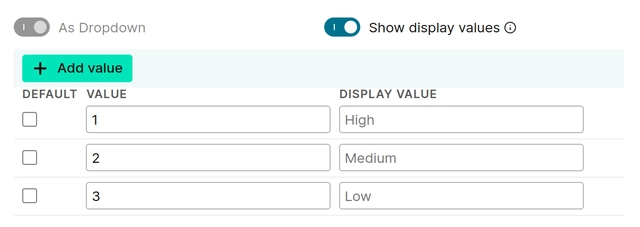 custom fields display values