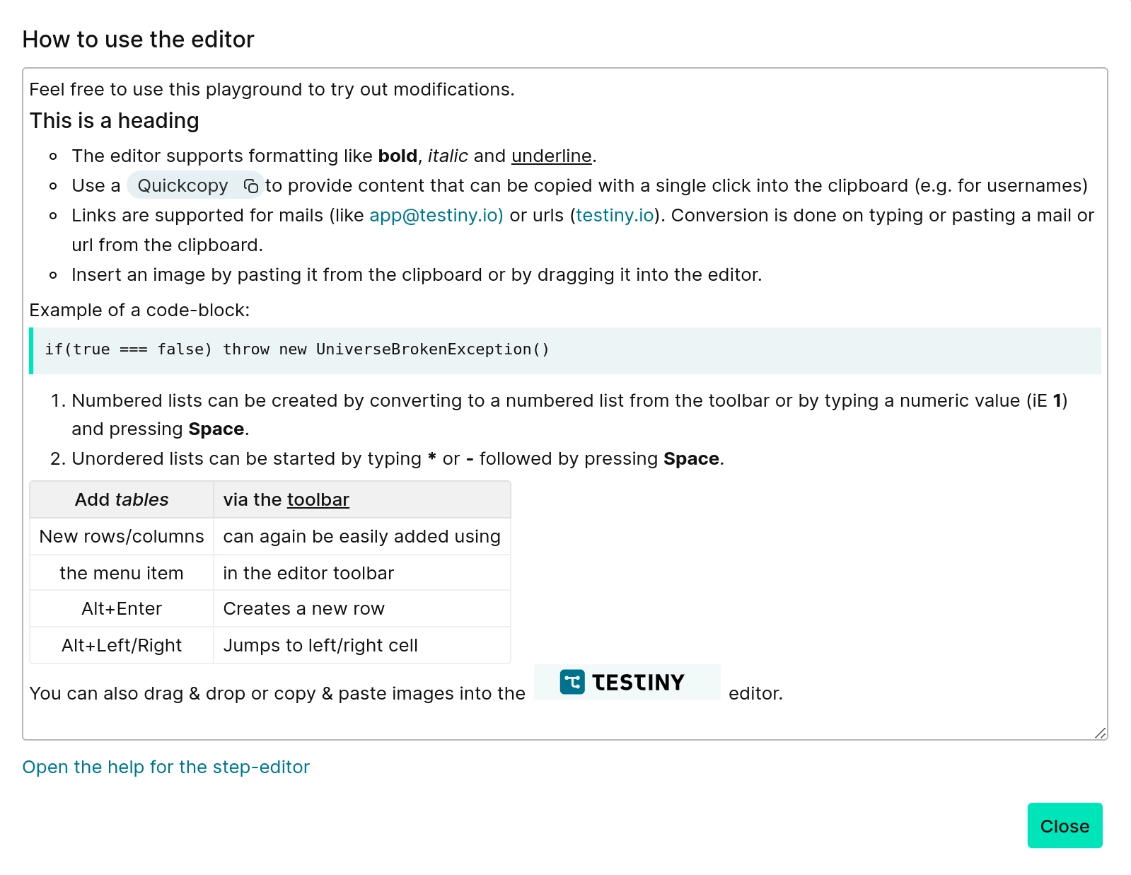 Rich text editor playground