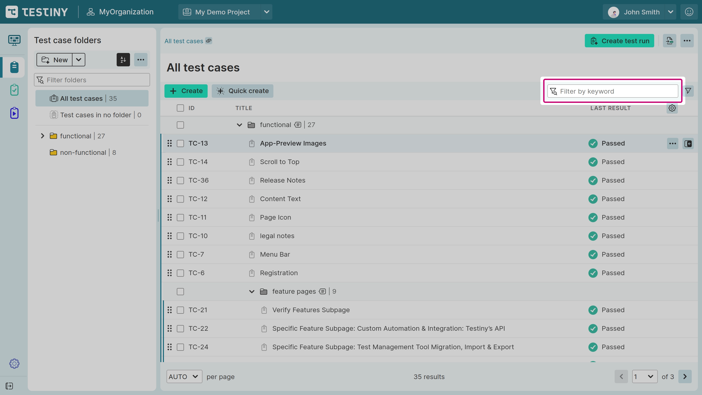 The input field for filtering by keyword