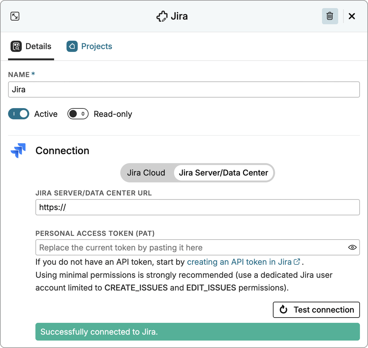 Project selection view