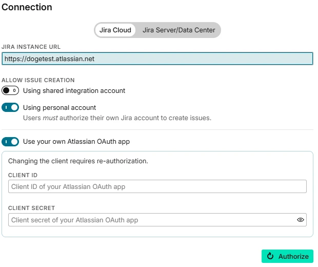 Jira — Using your own Atlassian OAuth app