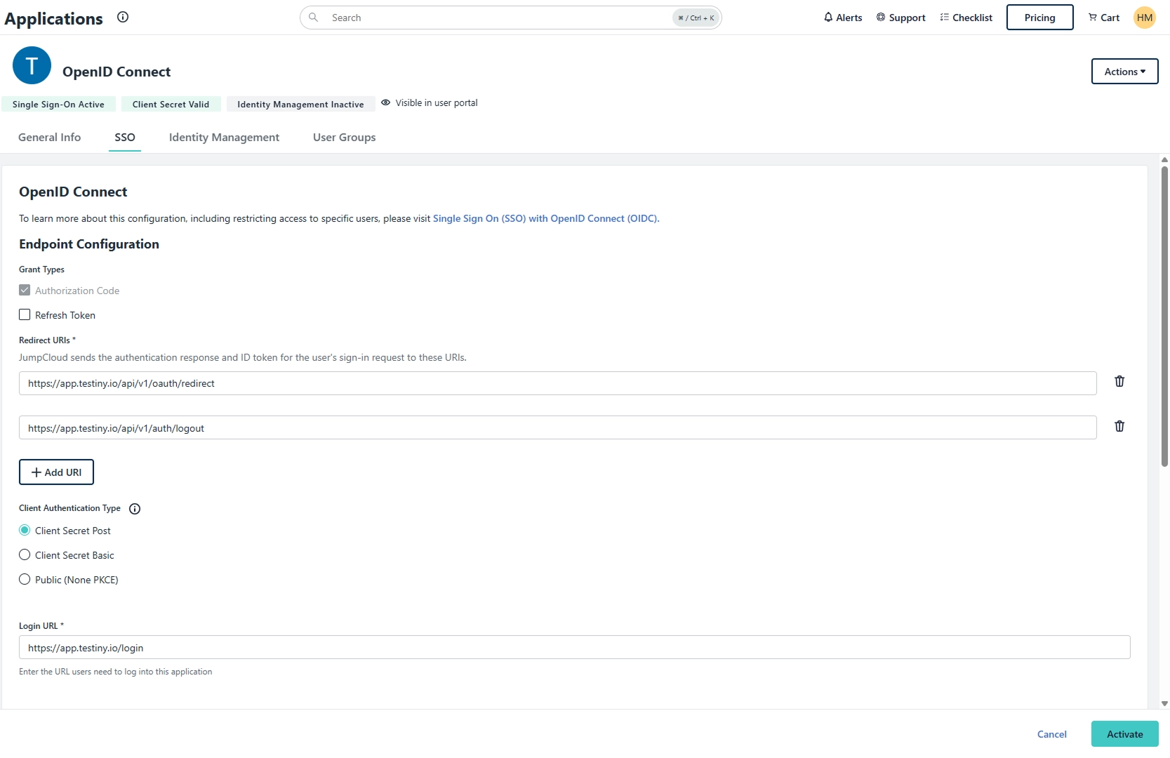 JumpCloud SSO via OIDC Configuration - Step 4