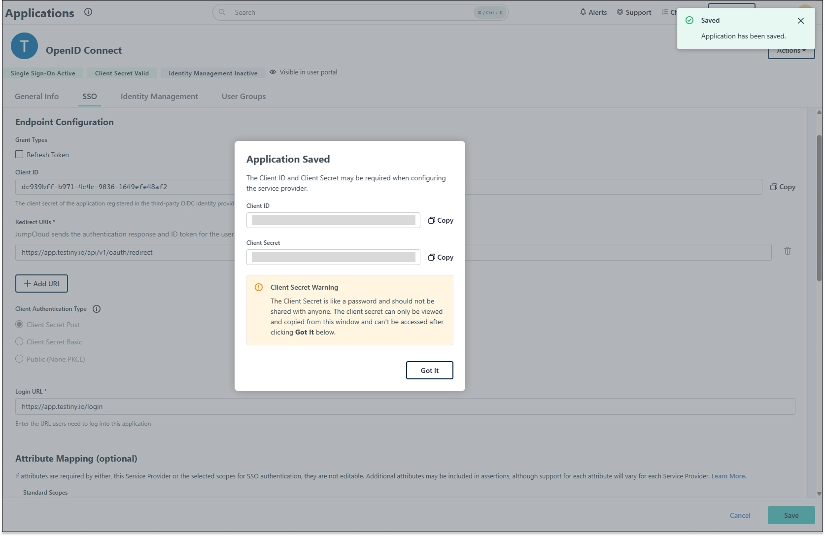 JumpCloud SSO via OIDC Configuration - Step 6