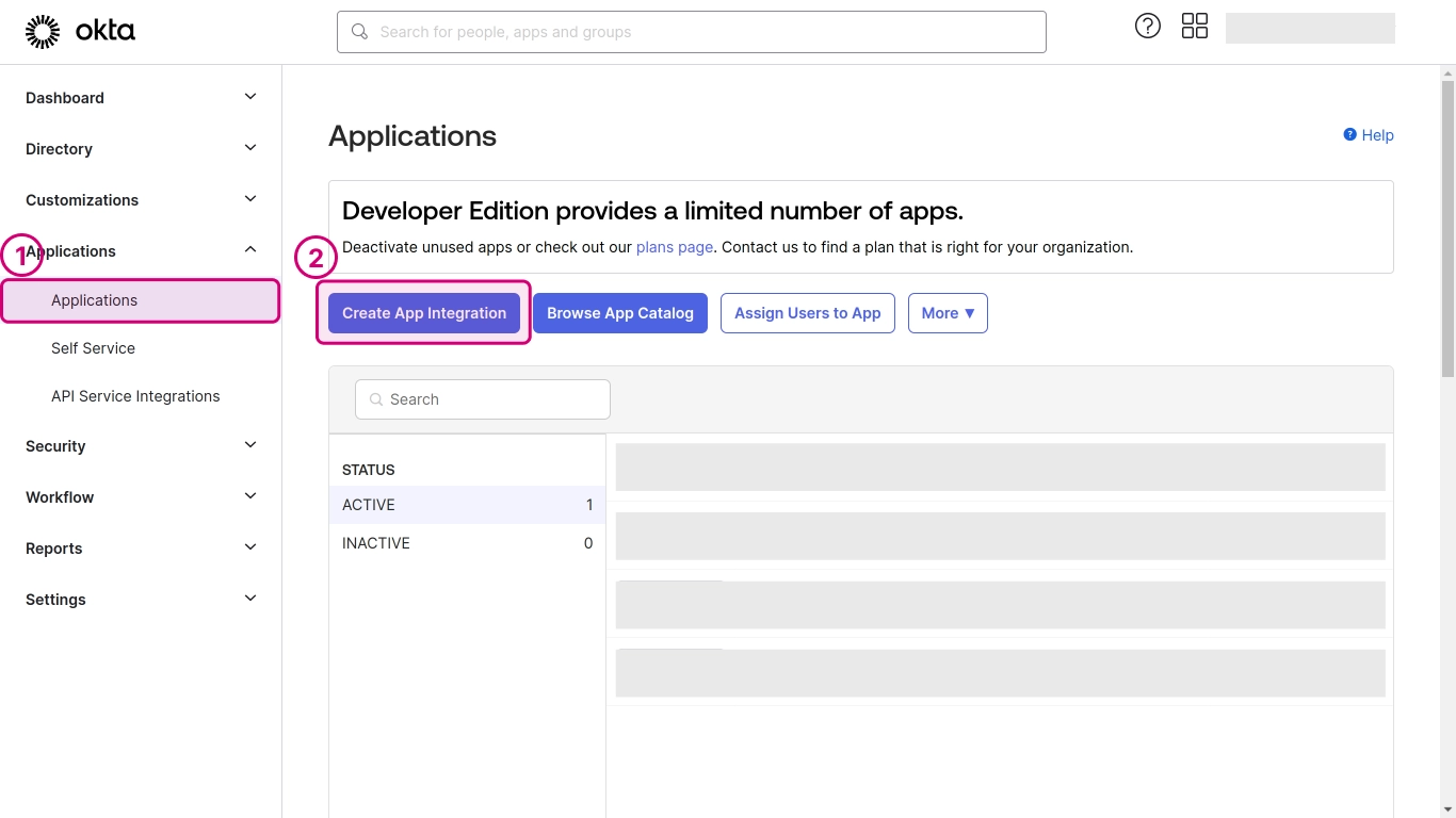 Okta configuration - step 1