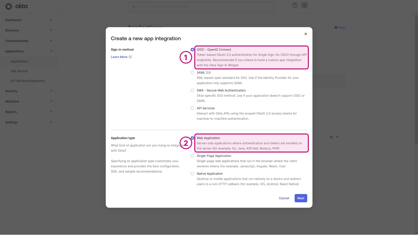 Okta configuration - step 2