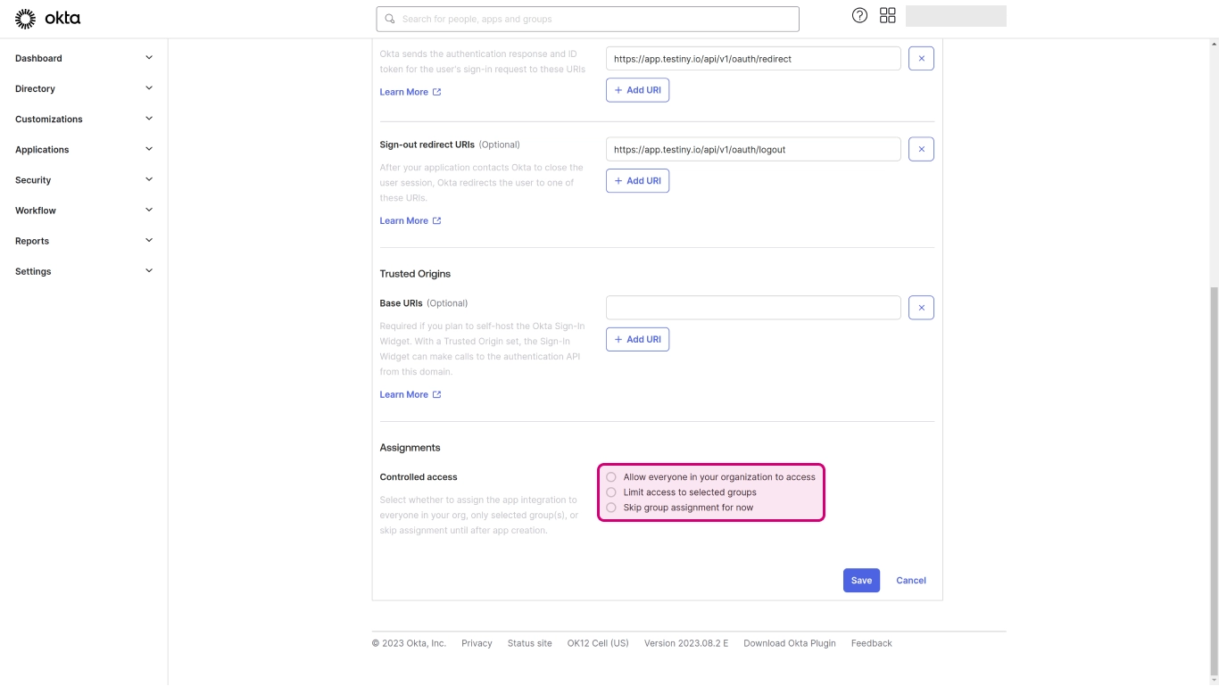 Okta configuration - step 4