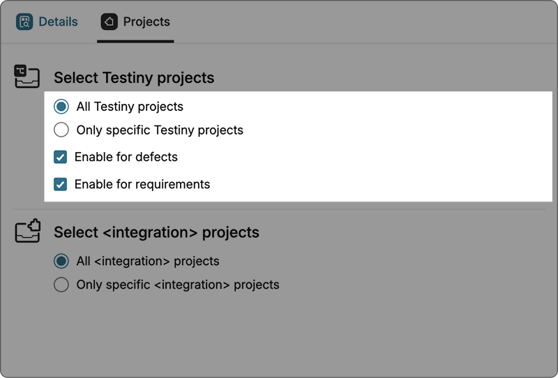Project selection view