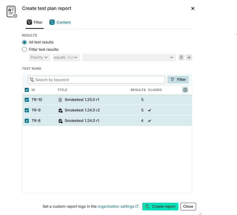 &quot;Report settings for test plans&quot;