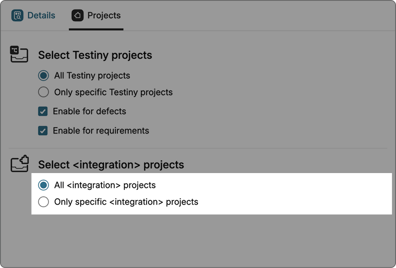 Project selection view