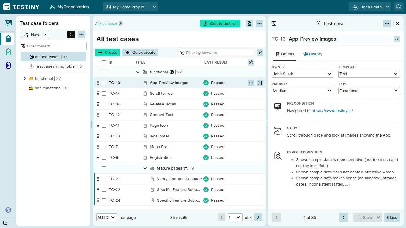 Demo project — test case details