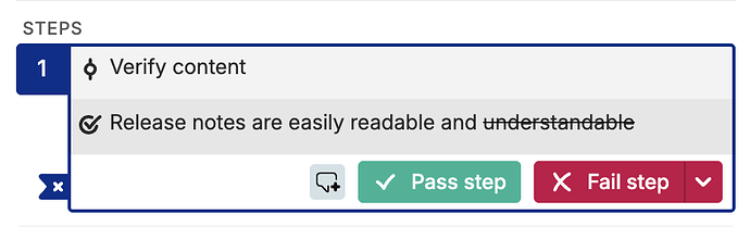Image showing a border around the active step during the execution